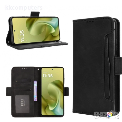 Motorola Moto G86 5G / Power 5G Magnetic Wallet Кожен Калъф и Протектор, Слот за Карти (Черен, Тъмно, снимка 5 - Калъфи, кейсове - 51959101
