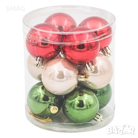 Комплект коледни топки червено, бежово, зелено Ø5 см_1198789, снимка 2 - Други - 52354024