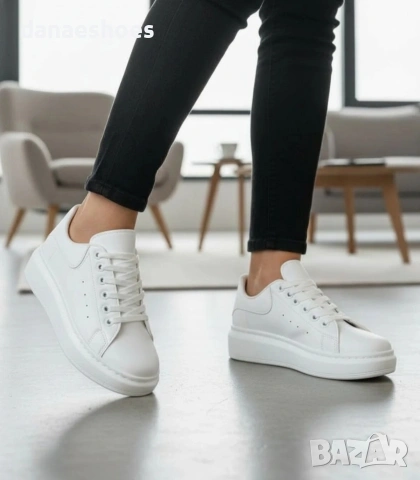 Дамски сникърси от естествена кожа в бяло , снимка 5 - Маратонки - 53831349