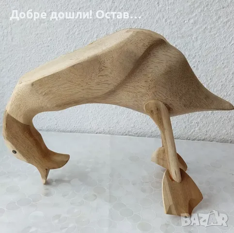 Дървена патка по гръб, забавна птица, дърворезба, от дърво, не е малка, фигура пластика статуетка, снимка 4 - Статуетки - 48649998