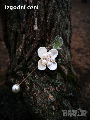 Брошка цвят седеф с перла, снимка 1