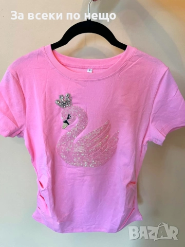 Дамска Тениска С Лебед👚Дамска Блуза С Къс Ръкав - 3 Цвята Код EN, снимка 2 - Тениски - 52501972