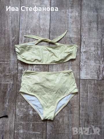 Нов висока талия светло зелен светло резедав бански костюм сет от две части брокат лек блясък , снимка 2 - Бански костюми - 40761480