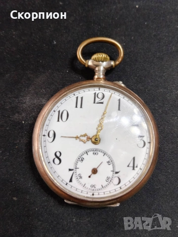 Швейцарски СРЕБЪРЕН джобен часовник 1901г. с позлата - 10 РУБИНА - ПРОМОЦИЯ