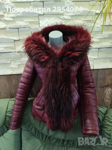 естествена кожа и естествен косъм лисица в цвят бордо мл 165лв, снимка 1