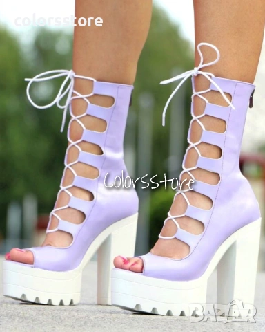 Летни боти на ток - лилава кожа - 101