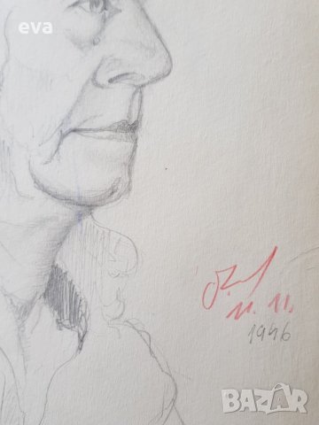 Майсторска рисунка Тома Петров(1908-1972) Портрет на жена 1946година  , снимка 3 - Картини - 36004353
