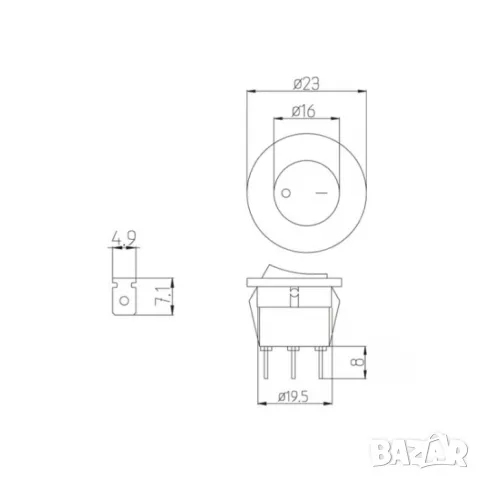 Трипозиционен превключвател 125V/250V 19.5x23 mm, снимка 2 - Аксесоари и консумативи - 55865647