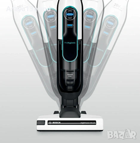 Безжична прахосмукачка Bosch BCH86HYG1 Athlet Series 6 ProHygienic 28 V с LED дисплей, бяла, снимка 8 - Прахосмукачки - 53782573