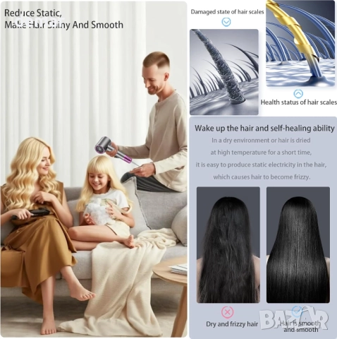 Сешоар за жени и мъже - HundoPony 2000W мощен сешоар с 1 концентратор, професионален йонен, снимка 5 - Сешоари - 52106597