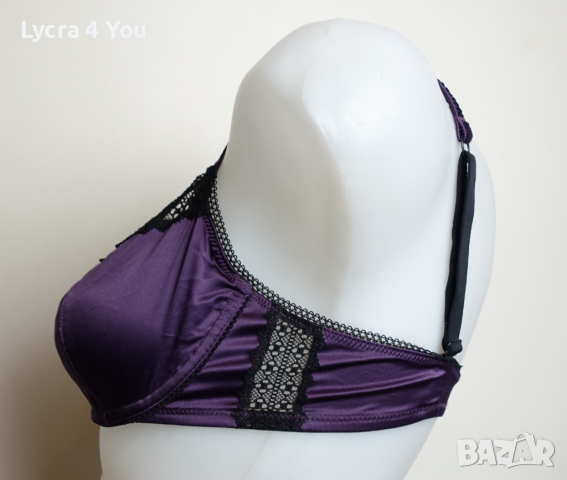 75С размер лилав сатенен сутиен с черна дантела с меки чашки, снимка 5 - Бельо - 36255998