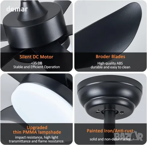 Вентилатор за таван RHEAFON с LED светлина и дистанционно, интелигентен, реверсивен, 76 см, снимка 9 - Лед осветление - 49404236