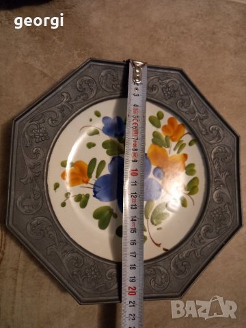 Декоративна керамична чиния с калаен обков , снимка 4 - Декорация за дома - 35827024