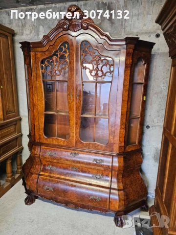 Витрина в стил Чипъндейл с интарзия, снимка 4 - Секции и витрини - 52996753