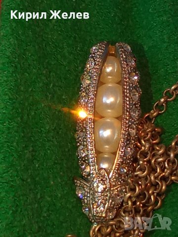 СРЕБРИСТО ОРИГИНАЛНО АРТ КОЛИЕ МЕДАЛЬОН с ВГРАДЕНИ ПЕРЛИЧКИ и КРИСТАЛИ 16565, снимка 5 - Колиета, медальони, синджири - 30711712