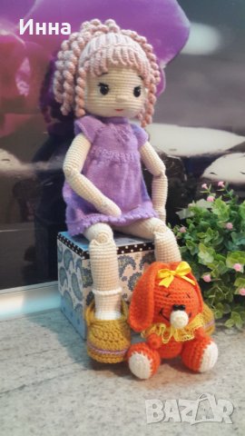 Плетена играчка Кукла Вика + подарък Зайче,  Ръчно изработена, Перфектен подарък, снимка 9 - Плюшени играчки - 41772690