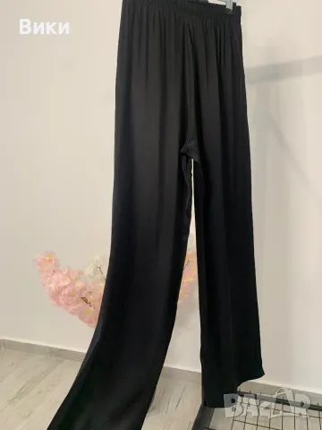 Черен сатенен панталон размер S, снимка 10 - Панталони - 49456502