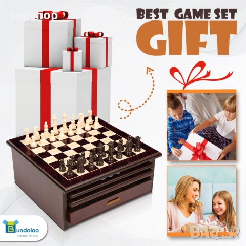 Чисто нов комплект за настолни игри Bundaloo 10 в 1 – Шах, дама, табла и други – Премиум колекция..., снимка 8 - Образователни игри - 52348011