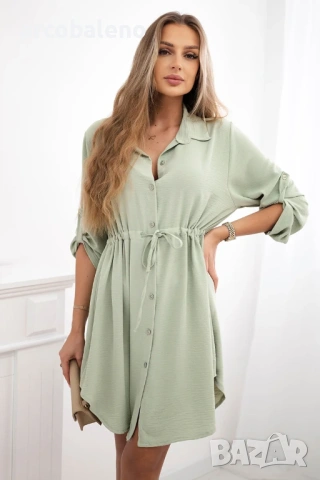 Дамска рокля с копчета и връзка на талията, 14цвята , снимка 15 - Рокли - 47244578