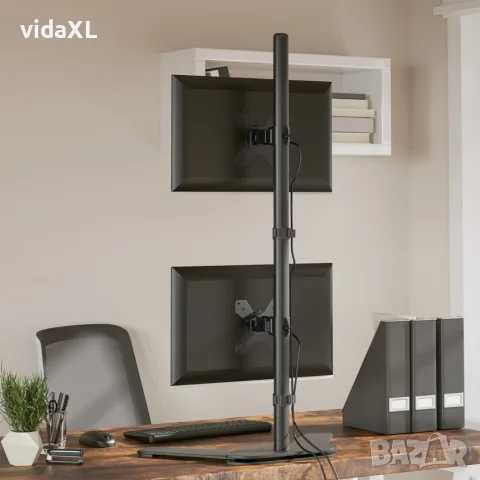 vidaXL Стойка за два монитора черна стомана VESA 75/100 мм, снимка 3 - Стойки, 3D очила, аксесоари - 56147324