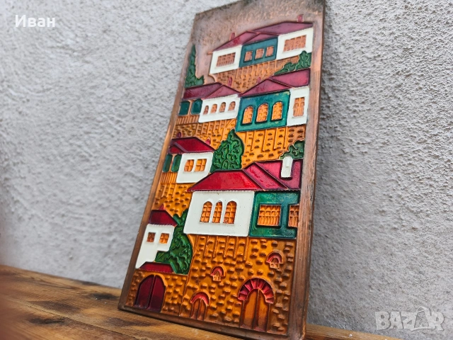 медно пано с емайл Къщи , снимка 5 - Пана - 53709751