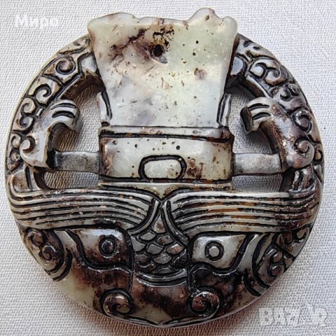 ЕСТЕСТВЕН НЕФРИТ МЕДАЛЬОН ТАЛИСМАН АМУЛЕТ  ДРАКОН АЗИЯ, снимка 4 - Антикварни и старинни предмети - 42014433