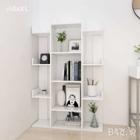 vidaXL Шкаф библиотека, бял, 86x25,5x140 см, инженерно дърво, снимка 3 - Ракли - 56147793