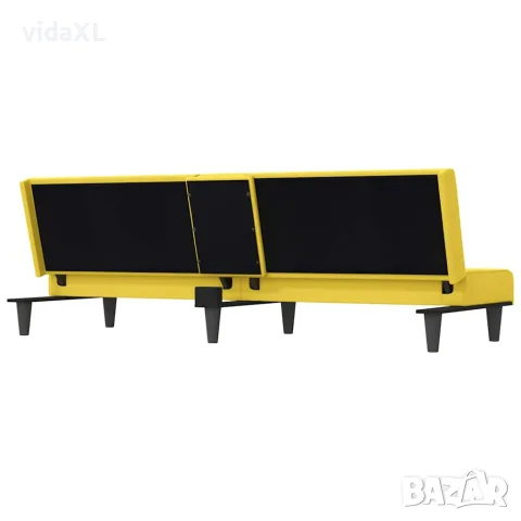 vidaXL Разтегателен диван с поставки за чаши, светложълт, плат, снимка 8 - Дивани и мека мебел - 56147254