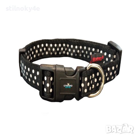 Нашийник за куче в черен цвят и принт на точки Кучешки нашийник Кучешки нашийници Нашийници за куче, снимка 1