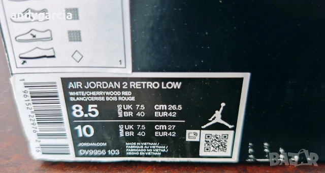  Nike Air Jordan 2 Retro Low 42.0 ти номер или 26.5 см стелка, чисто нови с кутия 100% оригинални, снимка 4 - Маратонки - 53768767