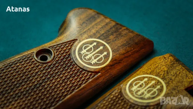 Чирени за Берета/Beretta M71 - орехови - ръчноизработени - инкрустирано лого, снимка 3 - Оборудване и аксесоари за оръжия - 56130612