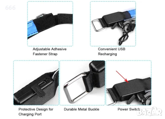 LED лента за ръка USB акумулаторна лента за бягане нощна безопасност бягане велосипедна екипировка, снимка 3 - Друга електроника - 52719943