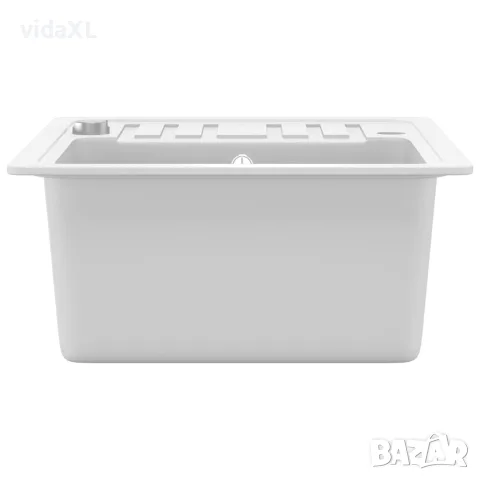 vidaXL Гранитна кухненска мивка с едно корито, бяла, снимка 5 - Мивки - 56146076