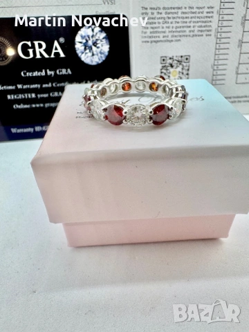 Сребърен пръстен с мойсанит (Диамант) 7.5 карата, снимка 8 - Пръстени - 53775863