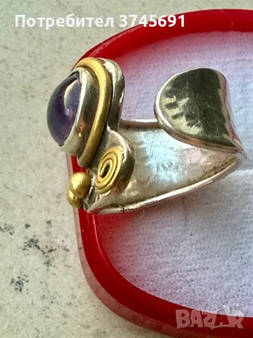 Масивен сребърен пръстен с аметист, снимка 3 - Пръстени - 48443487