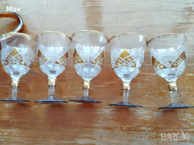 Чаши за вино с кана златен кант от средата на миналия век винтидж, снимка 18 - Чаши - 50280393