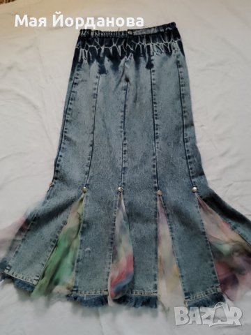  Цена 15 лв. Дънкова пола стил Бохо, номер S, M., снимка 3 - Поли - 40701578