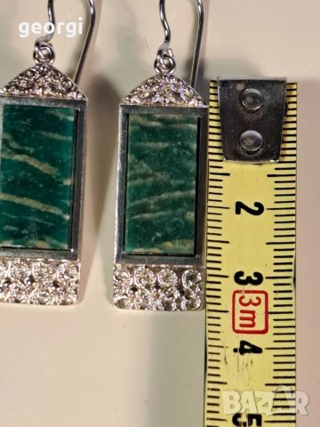 сребърни обеци с амазонит, снимка 5 - Обеци - 49545528