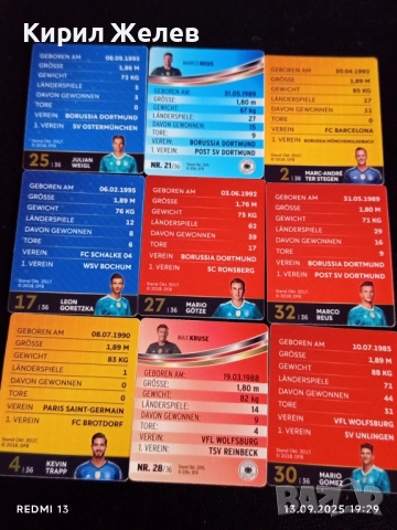 Колекционерски картички на футболисти МАРИО ГЬОТЦЕ,КЕВИН ТРАП, ЛИОН ГОРЕТЗКА 51033, снимка 16 - Колекции - 51703816