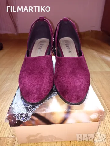 Велурени обувки с удобен ток, снимка 4 - Дамски обувки на ток - 47472296