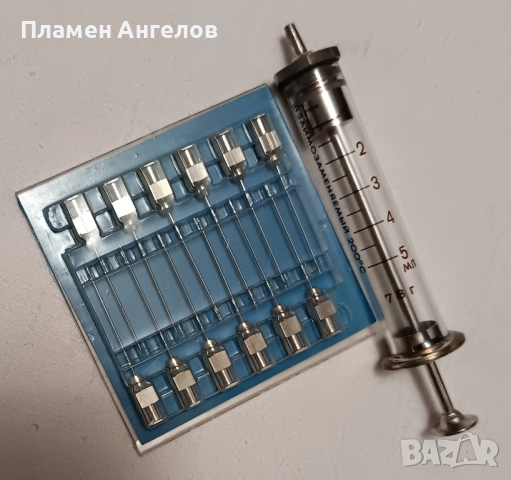 Стъклена спринцовка с 12броя игли, снимка 1