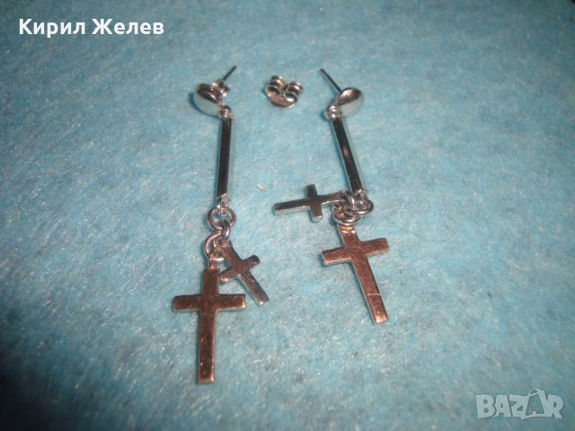 СРЕБЪРНИ АРТ ОБЕЦИ с КРЪСТЧЕТА СРЕБРО 925 с БЯЛА и ЖЪЛТА ПОЗЛАТА  НЕЖНИ КРАСИВИ 25624, снимка 3 - Обеци - 35760035