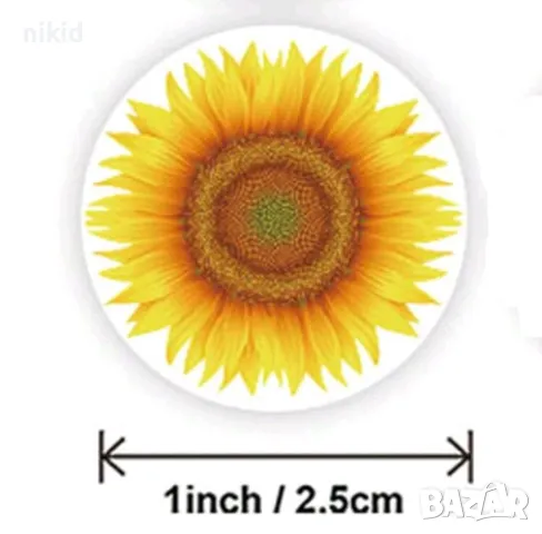 100 бр Слънчоглед слънчогледи цветя малки самозалепващи лепенки стикери за ръчна изработка подарък, снимка 4 - Други - 48250845