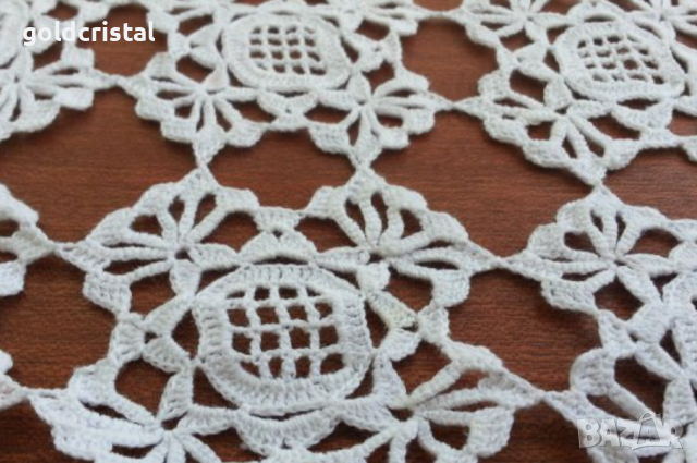  Стара плетена дантела каре покривка мильо, снимка 2 - Антикварни и старинни предмети - 11392543