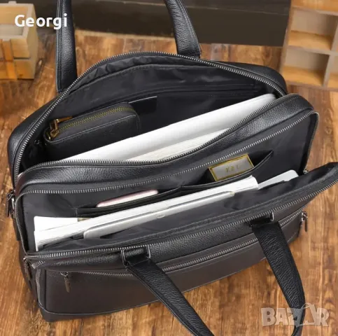 Премиум, Луксозна и Елегантна Бизнес чанта (за лаптоп 15,6”) Естествена върхова кожа!, снимка 6 - Чанти - 49279020