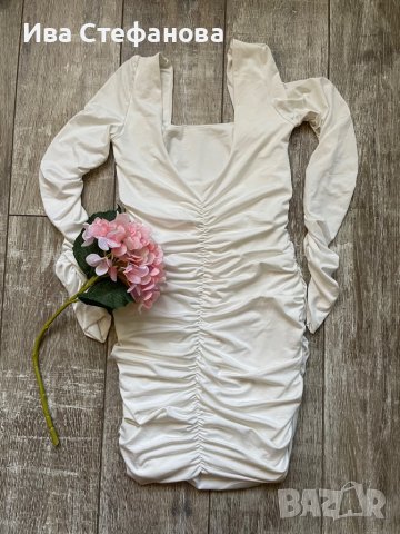 Нова къса парти кактейлна елегантна еластична бяла рокля , снимка 10 - Рокли - 39913478