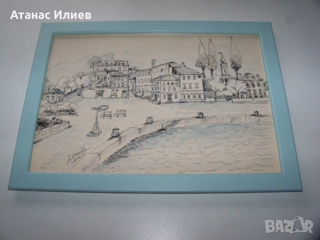 Градски пейзаж 2, графика на художничката Десислава Илиева, подписана., снимка 2 - Картини - 39466576