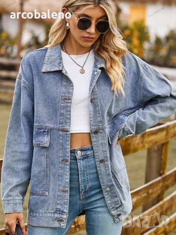 Модно дамско универсално свободно класическо дънково яке, 3цвята , снимка 11 - Якета - 42097370