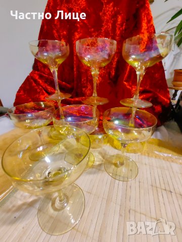 Комплект Разкошни Старинни Стъклени Чаши Калиево Стъкло, снимка 7 - Колекции - 42380072