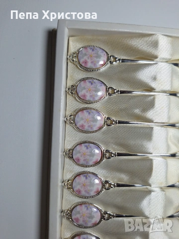 Комплект от посребрени прибори за чай и торта, снимка 2 - Прибори за хранене, готвене и сервиране - 53753037